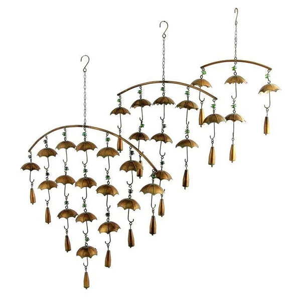 Antique Copper Look Umbrella Wind Chimes with Bells- 3 Sizes