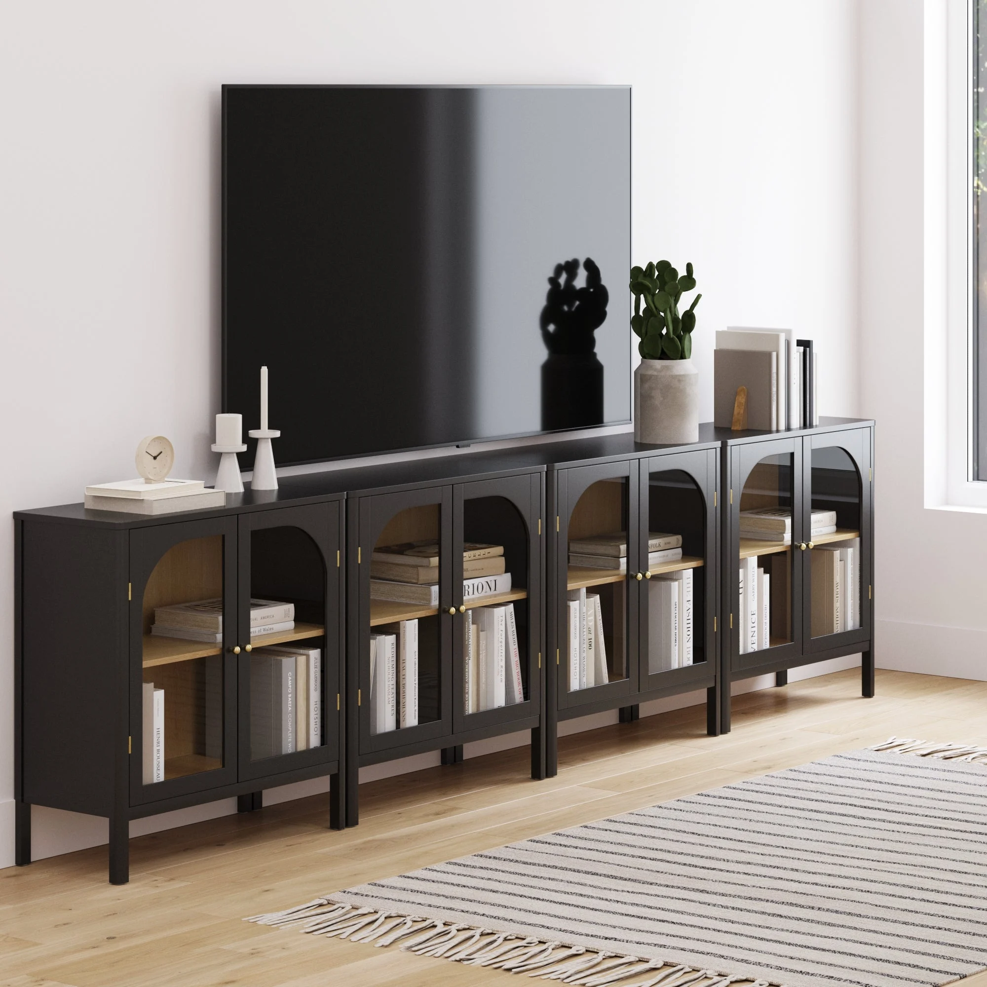 Arched Glass Door TV Console for TVs up to 100" Black