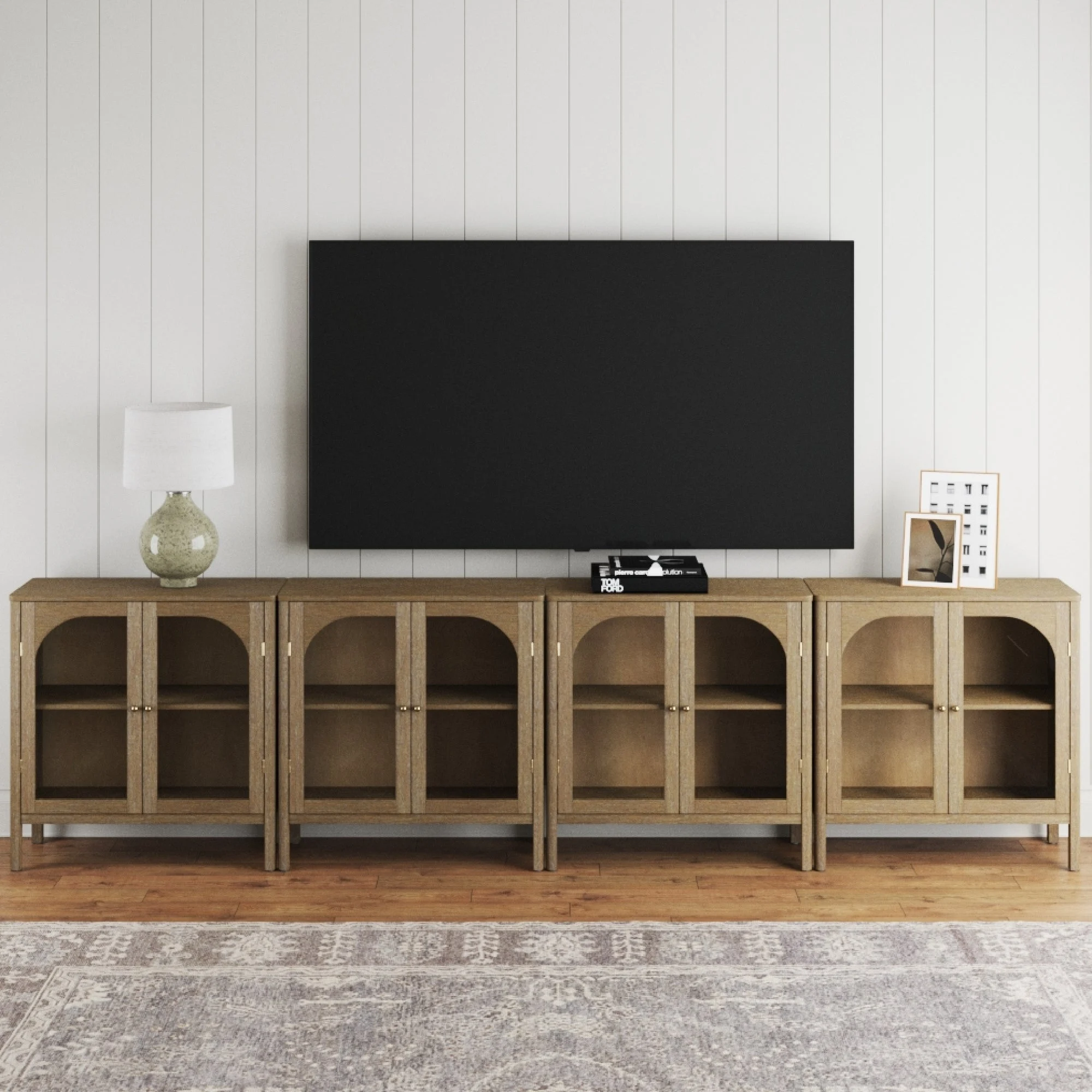 Arched Glass Door TV Console for TVs up to 100" Brown
