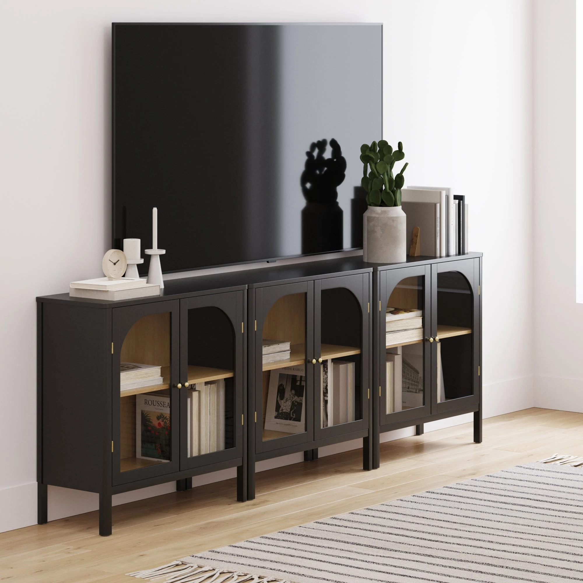 Arched Glass Door TV Console for TVs up to 75" Black