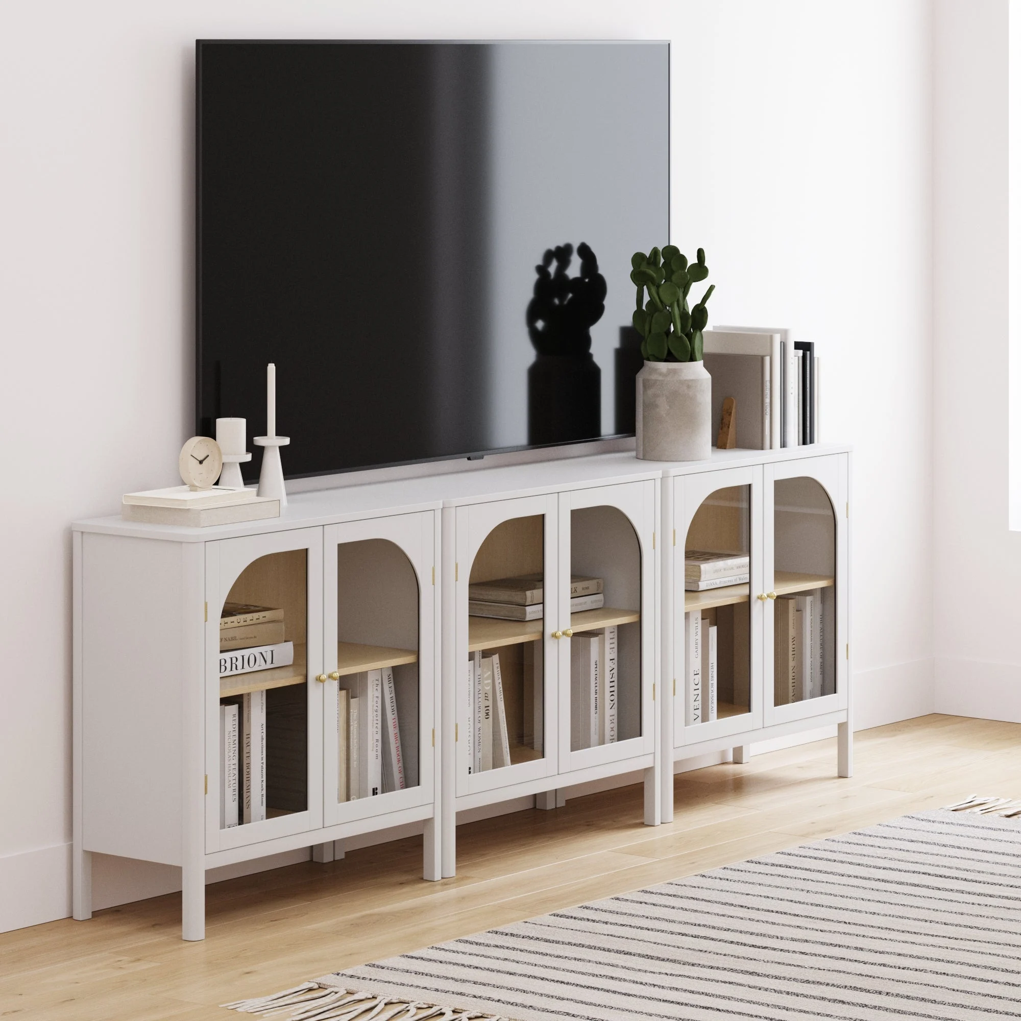 Arched Glass Door TV Console for TVs up to 75" White
