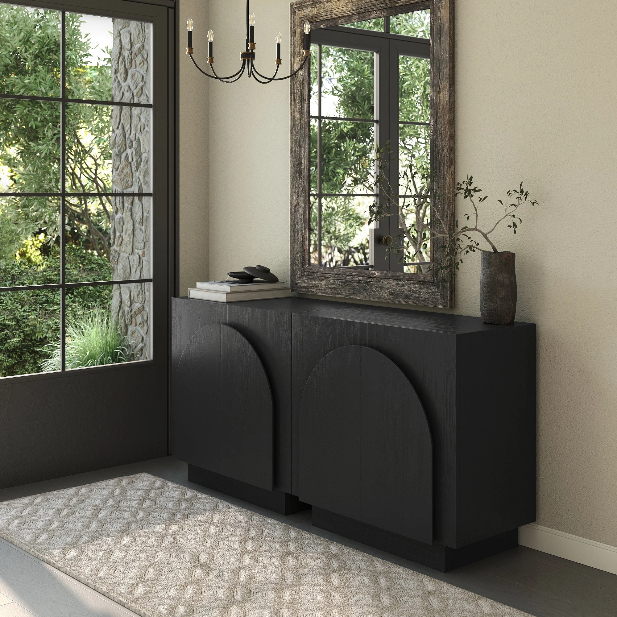 Arched Kitchen Cabinet Credenza Black (Set of 2)