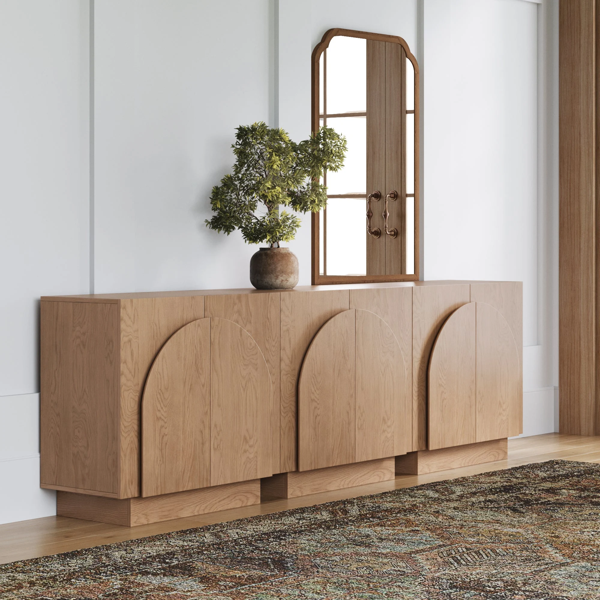 Arched Kitchen Cabinet Credenza Oak (Set of 3)