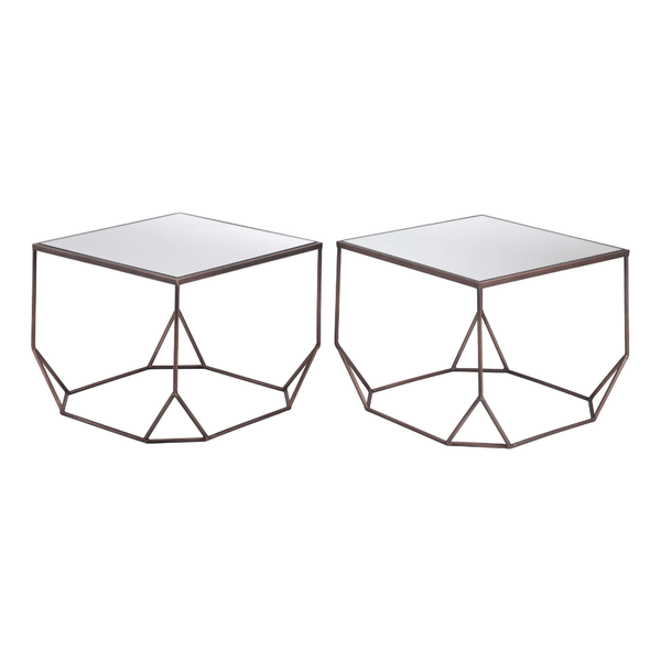 Arzon Coffee Table Set Bronze | Industrial Nesting Tables