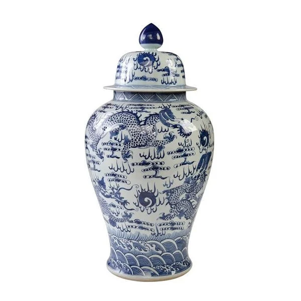 B&W Temple Jar Sea Dragon Motif L By Legends Of Asia
