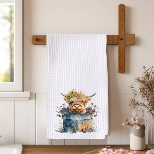 Baby Highland Cow Hand Towel, Ranch Tea Towel Gift for Cow Lovers