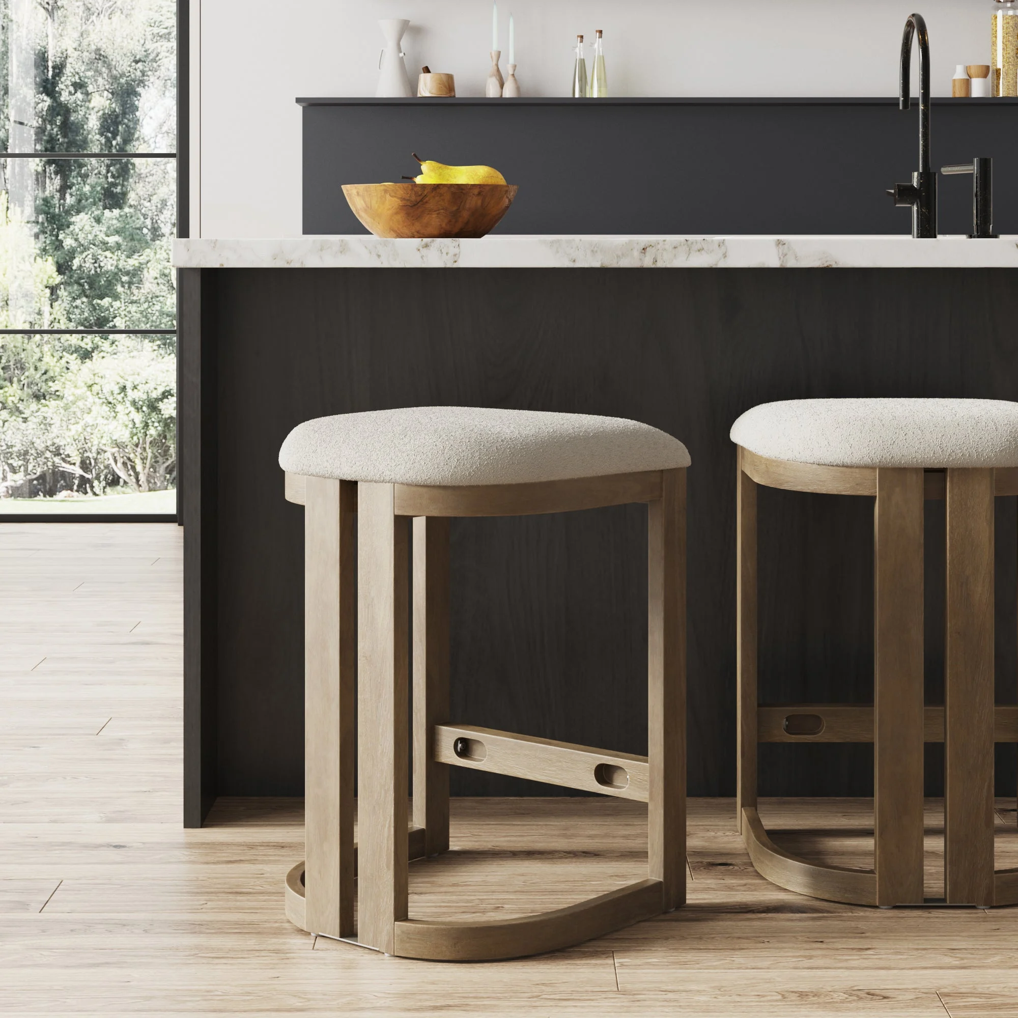 Barrel Wooden Backless Bar Stool Light Brown