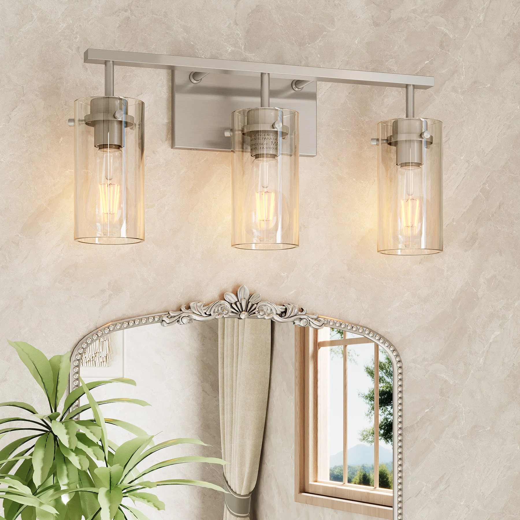 Bathroom Vanity Light Fixtures, 3-Light Wall Sconces Lighting with Clear Glass Shade