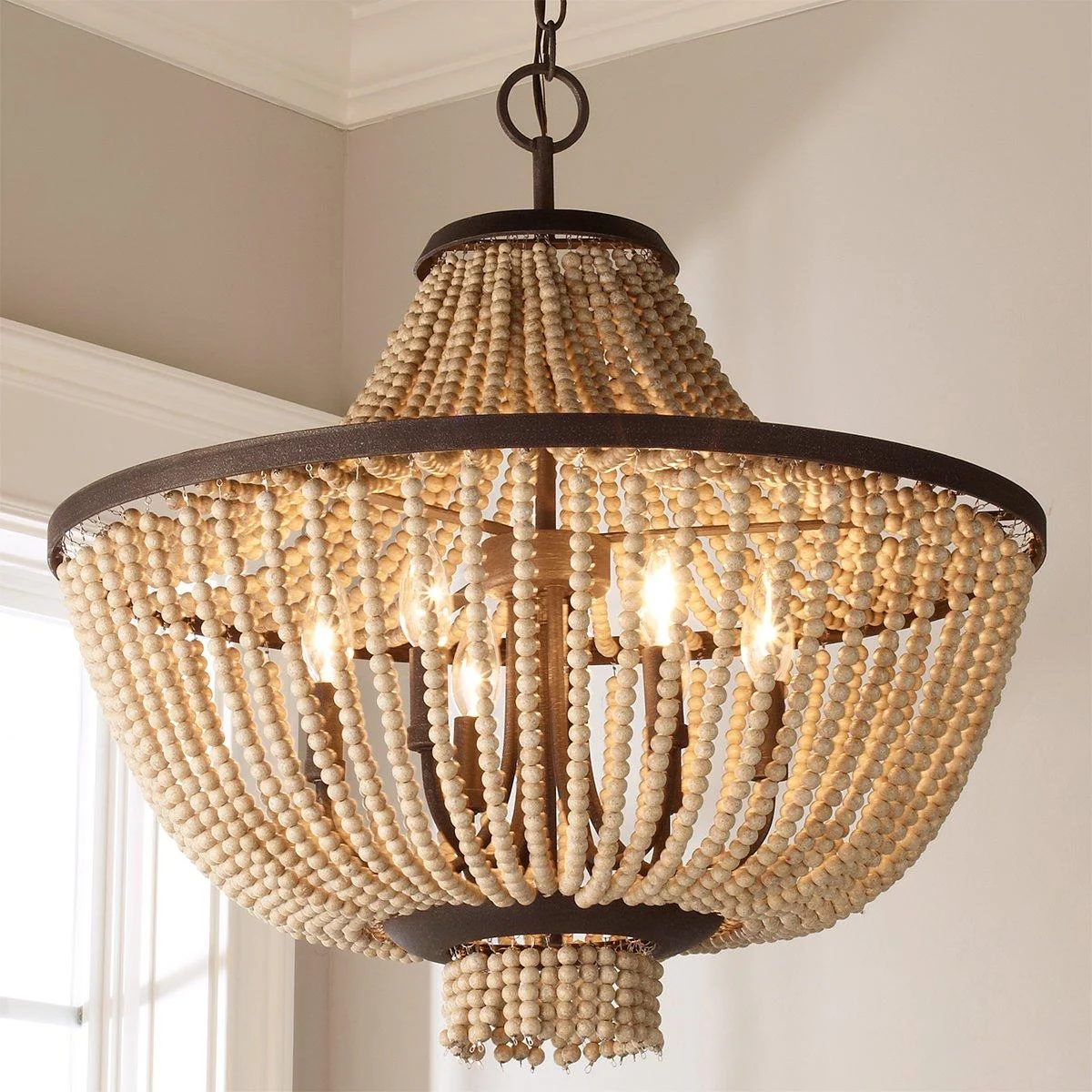 Beaded Farmhouse Chandelier - 6 Light