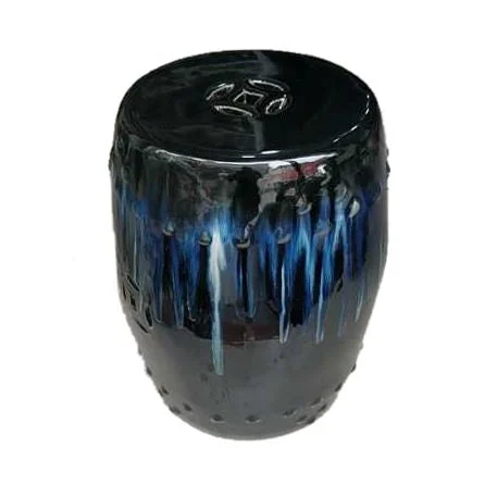 Black Fall Reaction Glazed Porcelain Garden Stool By Legends Of Asia