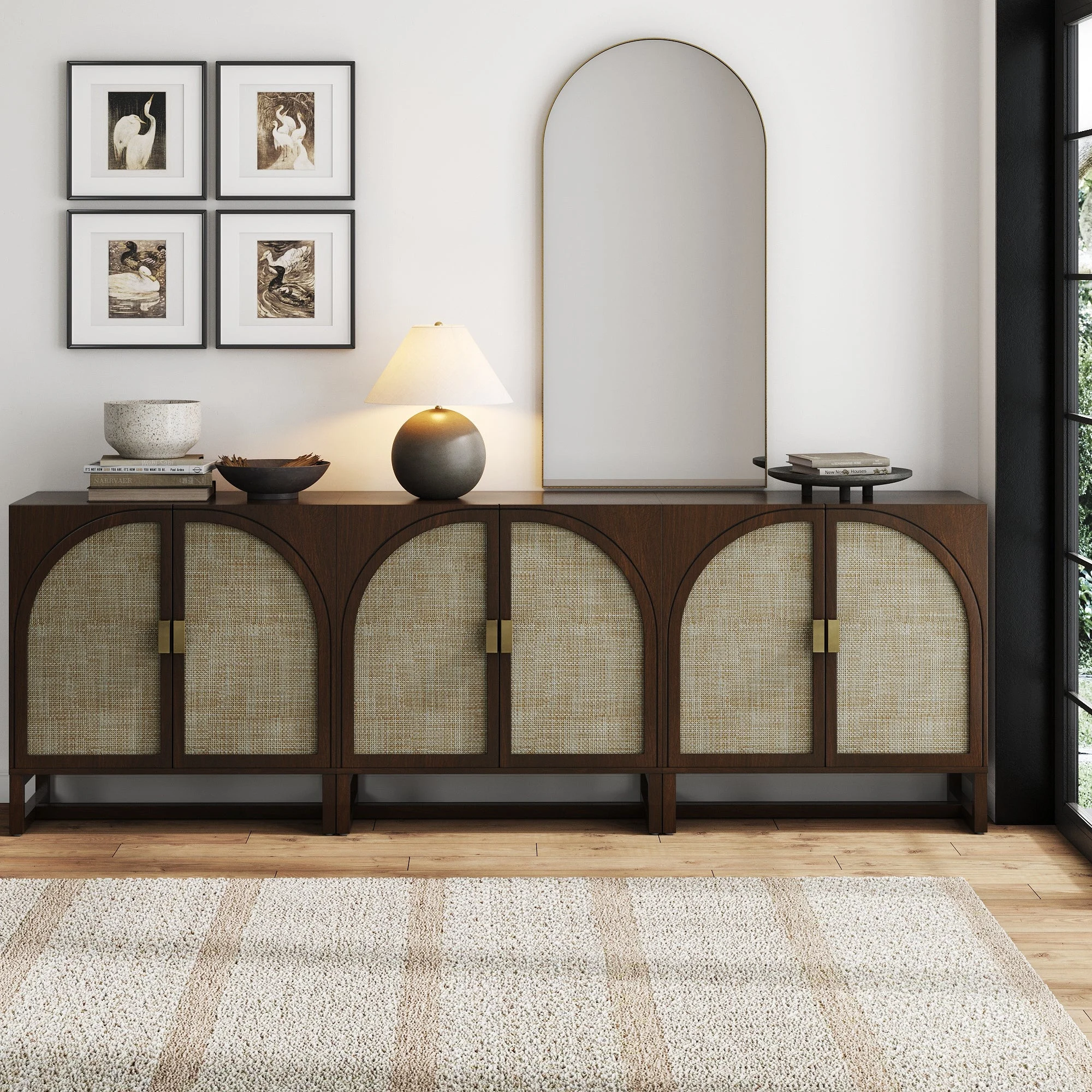 Boho Arched Storage Credenza Dark Acacia (Set of 3)