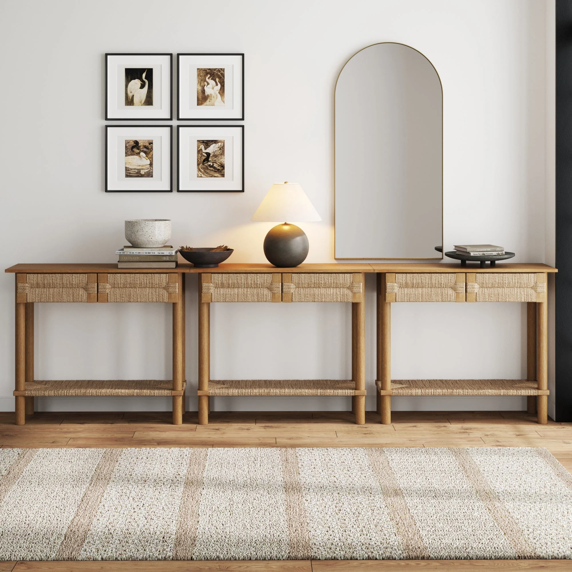 Boho Seagrass Console Tables (Set of 3)