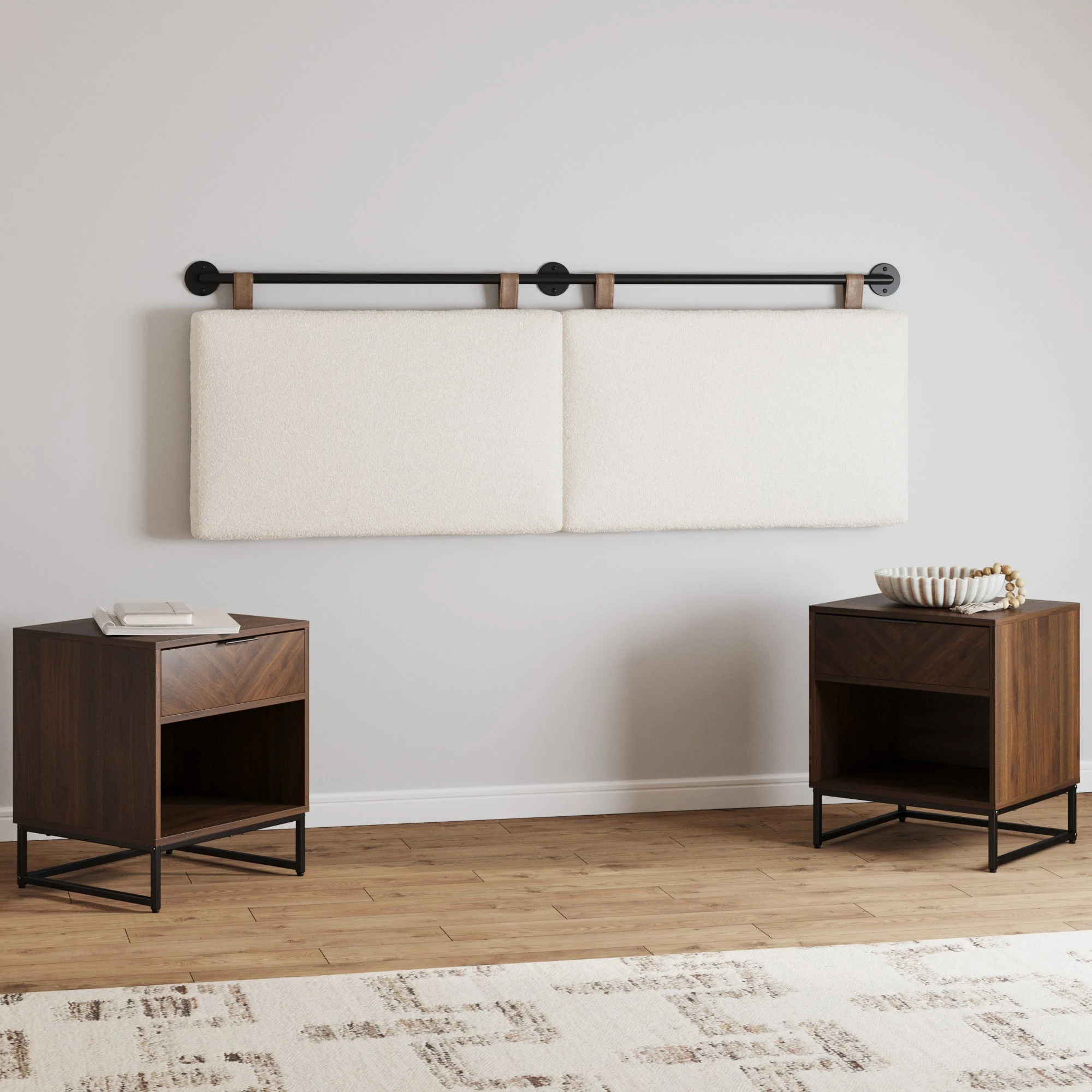 Boucle Upholstered King Headboard and Nightstand Set