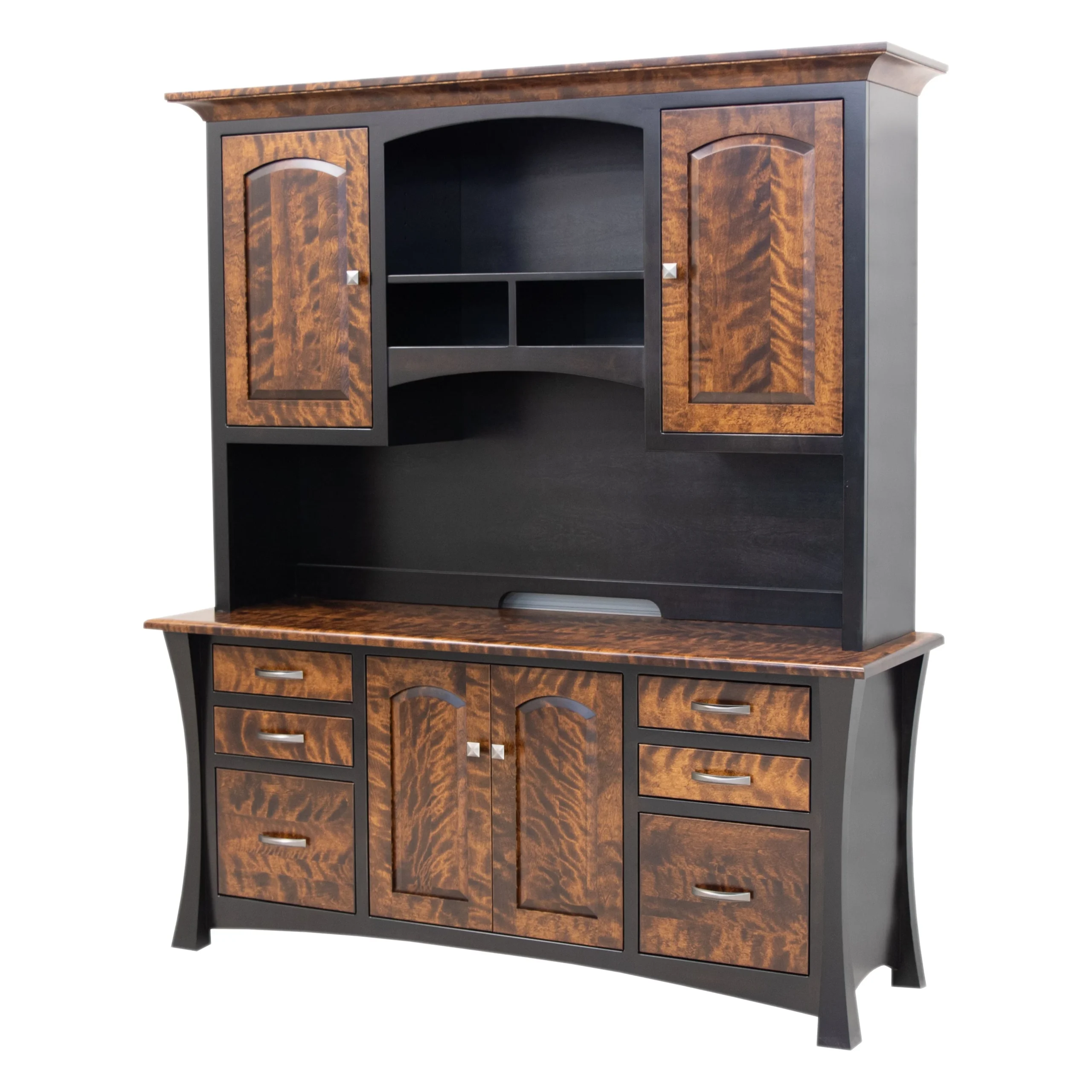Brooklyn Black & Birch Wood Office Credenza with Hutch Top | M-EB&BIR-ASB