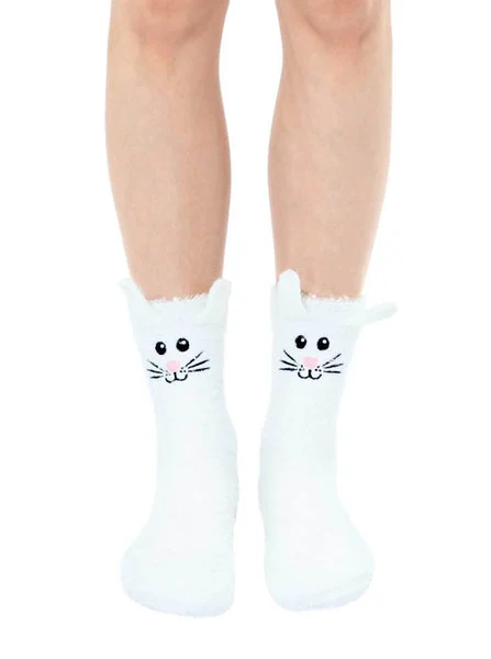 Bunny Rabbit Fuzzy Crew Slipper Socks Pink or White Soft and Fuzzy