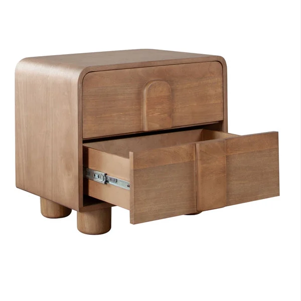 Caen Honey 2-Drawer Nightstand | Architectural Honey Wood Bedside Anchor