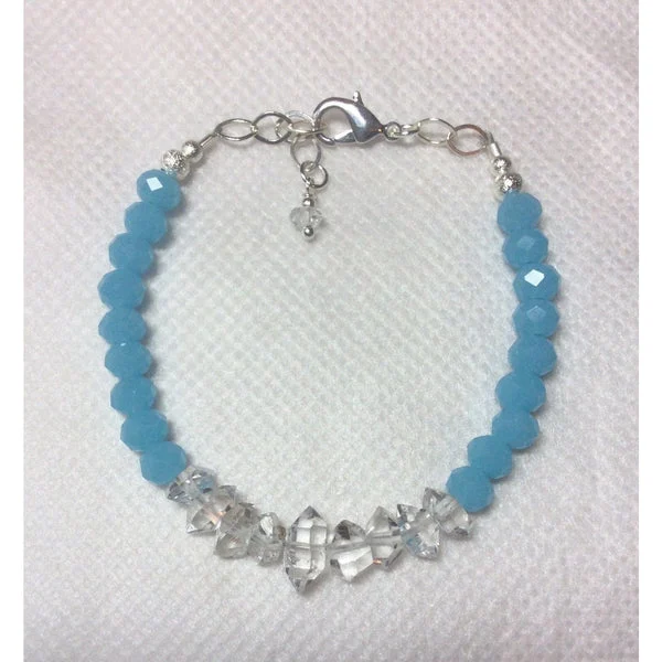 Caribbean Blue or Pink Chalcedony and Herkimer Diamond Bracelets-HANDMADE with love! 925 Silver Clasp