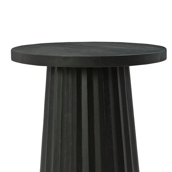 Ceil Accent Table | Round Fluted Wood Black Accent Table