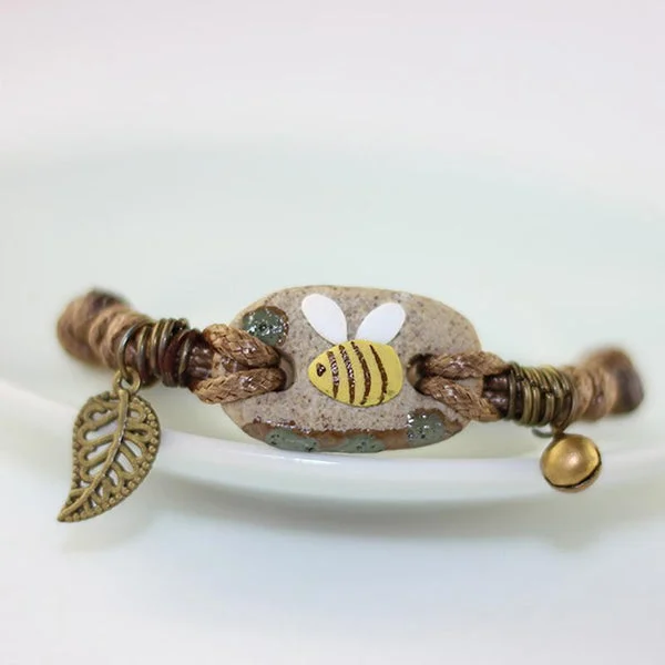Ceramic Bee Charm Bracelet Bronze Mens/Ladies Wristband Bangle, So CUTE!
