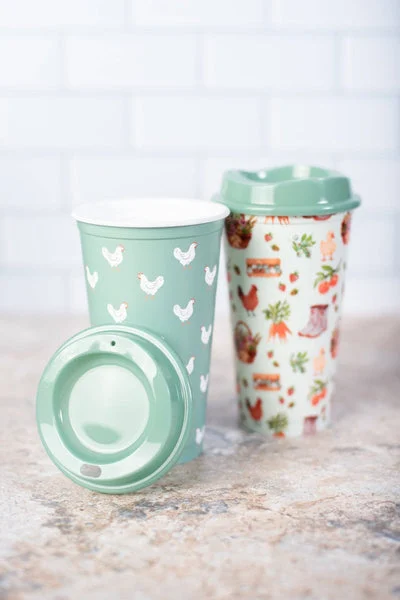 Chicken &Farmers Market Reusable Cup Set of 2 + Chicken Tumbler