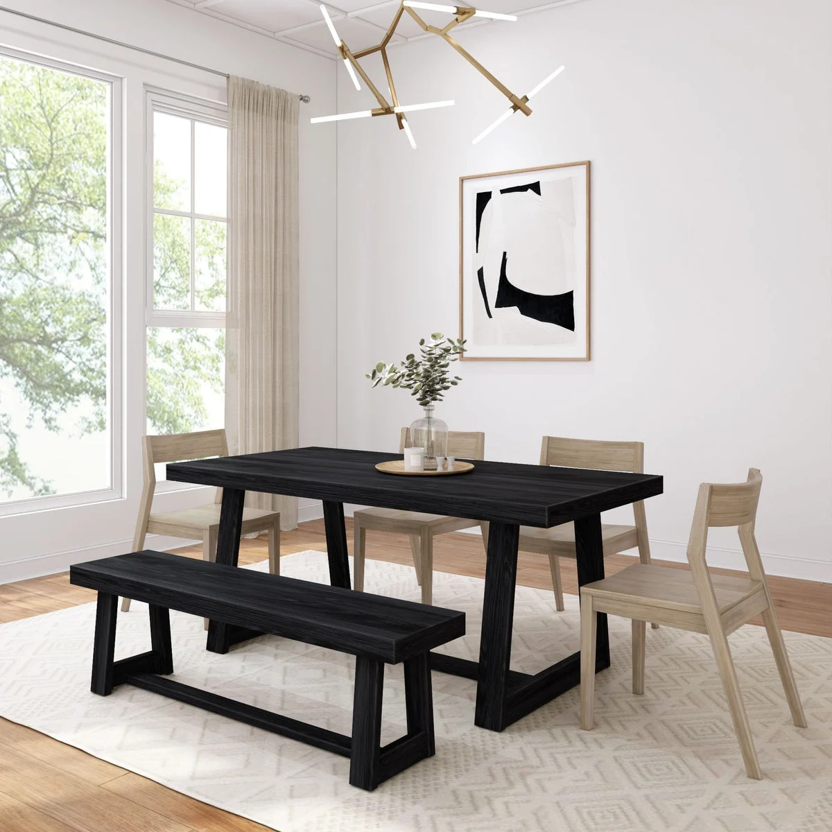 Classic Dining Set with Bench + 4 Chairs