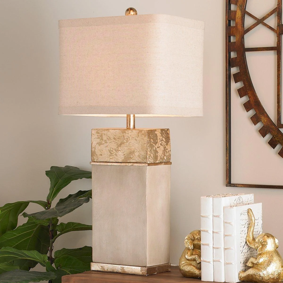 Concrete Block Gold Leaf Table Lamp