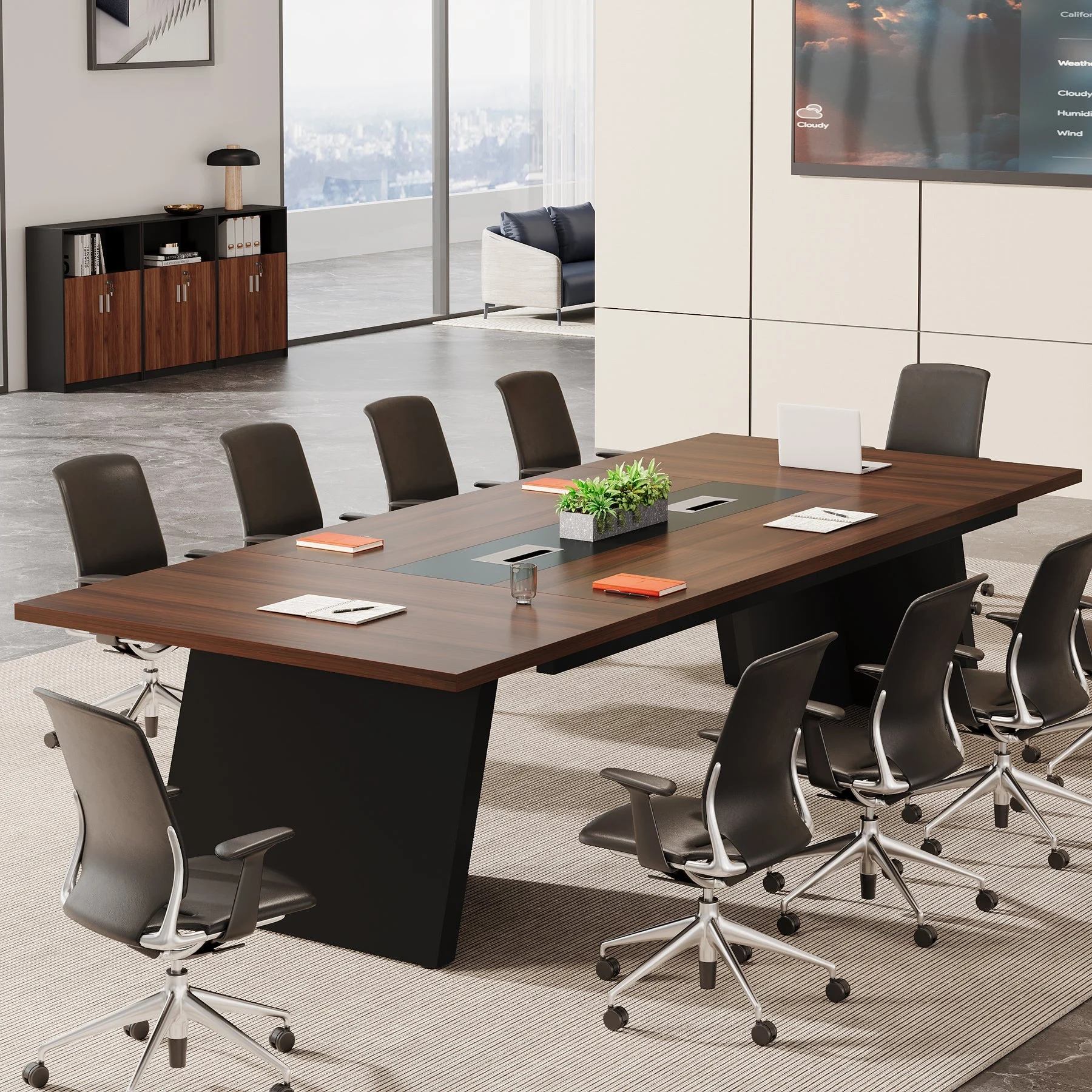 Conference Room Table, 8ft Office Meeting Desk with Cable Management