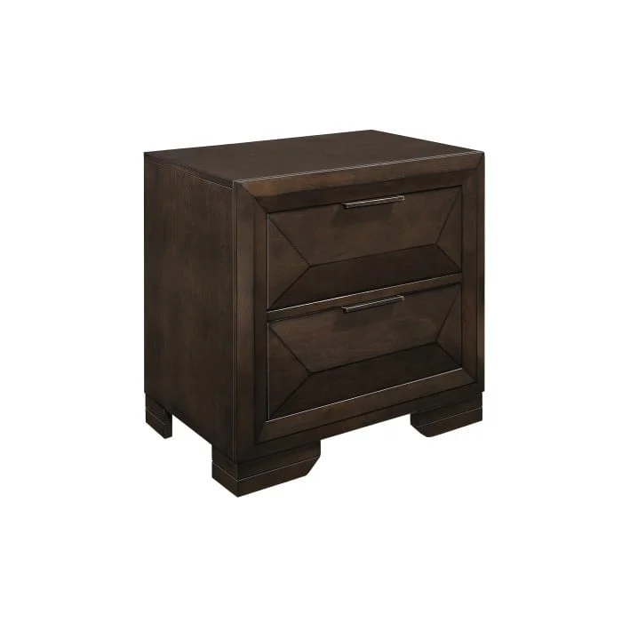 Contemporary 2-Drawer Nightstand with Dark Bronze Edge Pulls