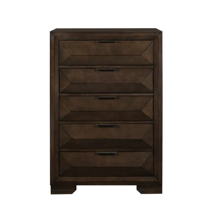 Contemporary 5-Drawer Bedroom Chest with Dark Bronze Edge Pulls