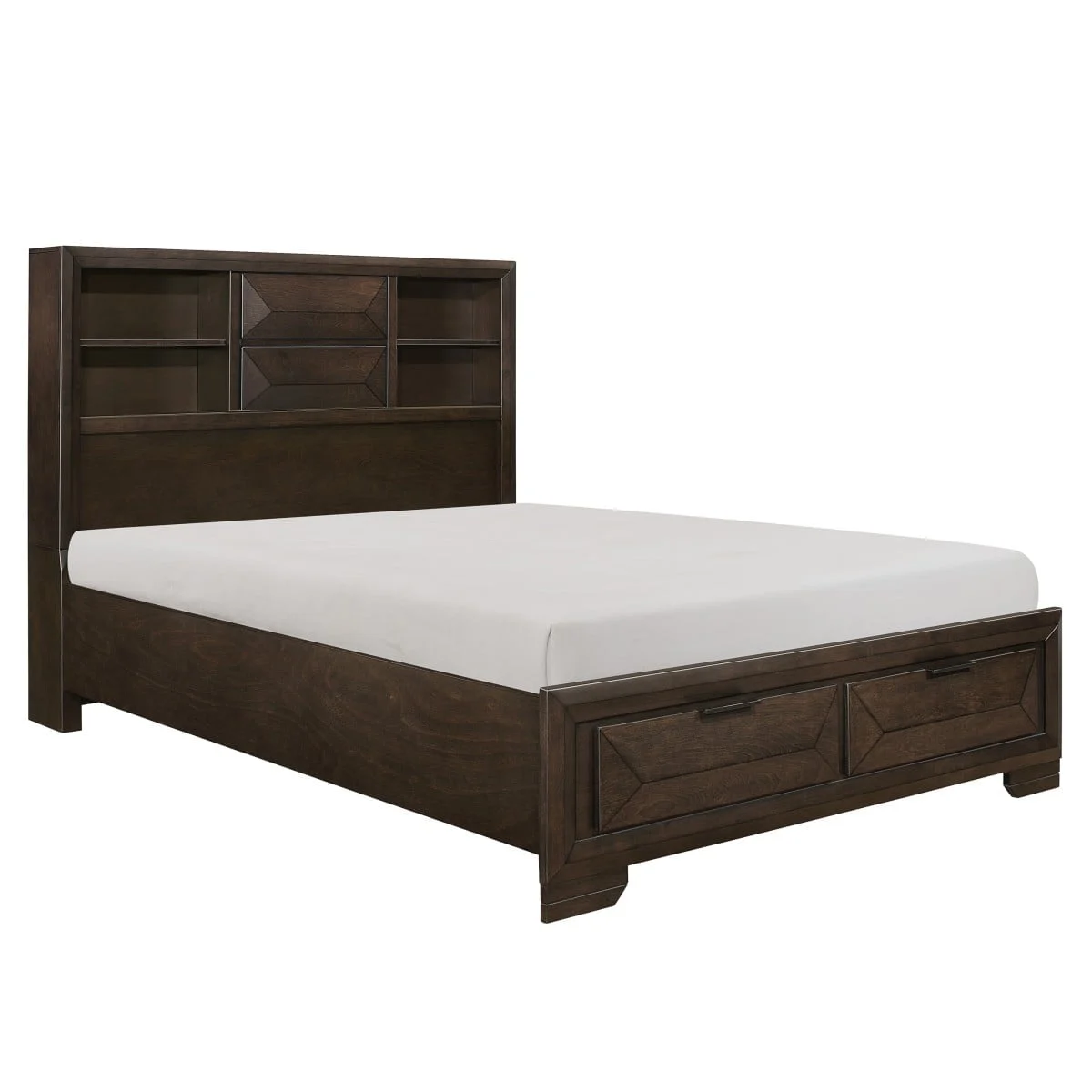 Contemporary California King Bookcase Bed with Footboard Storage