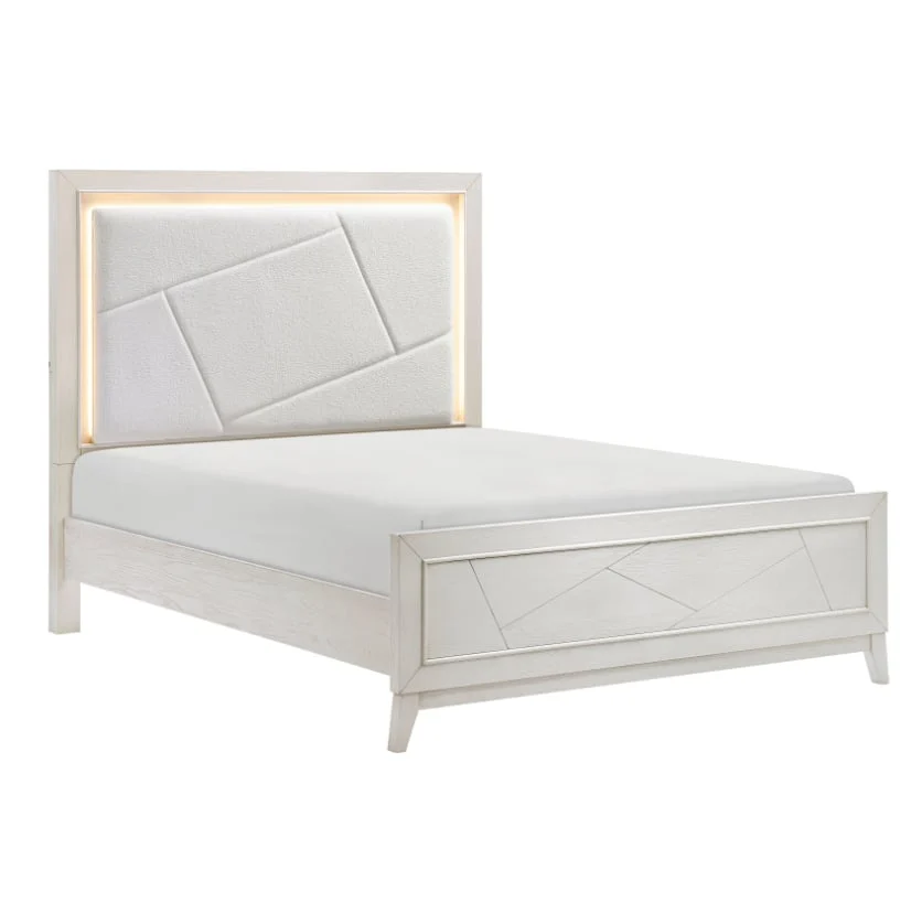 Contemporary California King Panel Bed with Upholstered LED Headboard