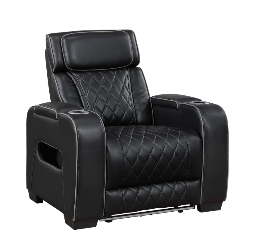 Contemporary Power Recliner with Cupholders, Storage Arms, USB Ports, and LED Lights