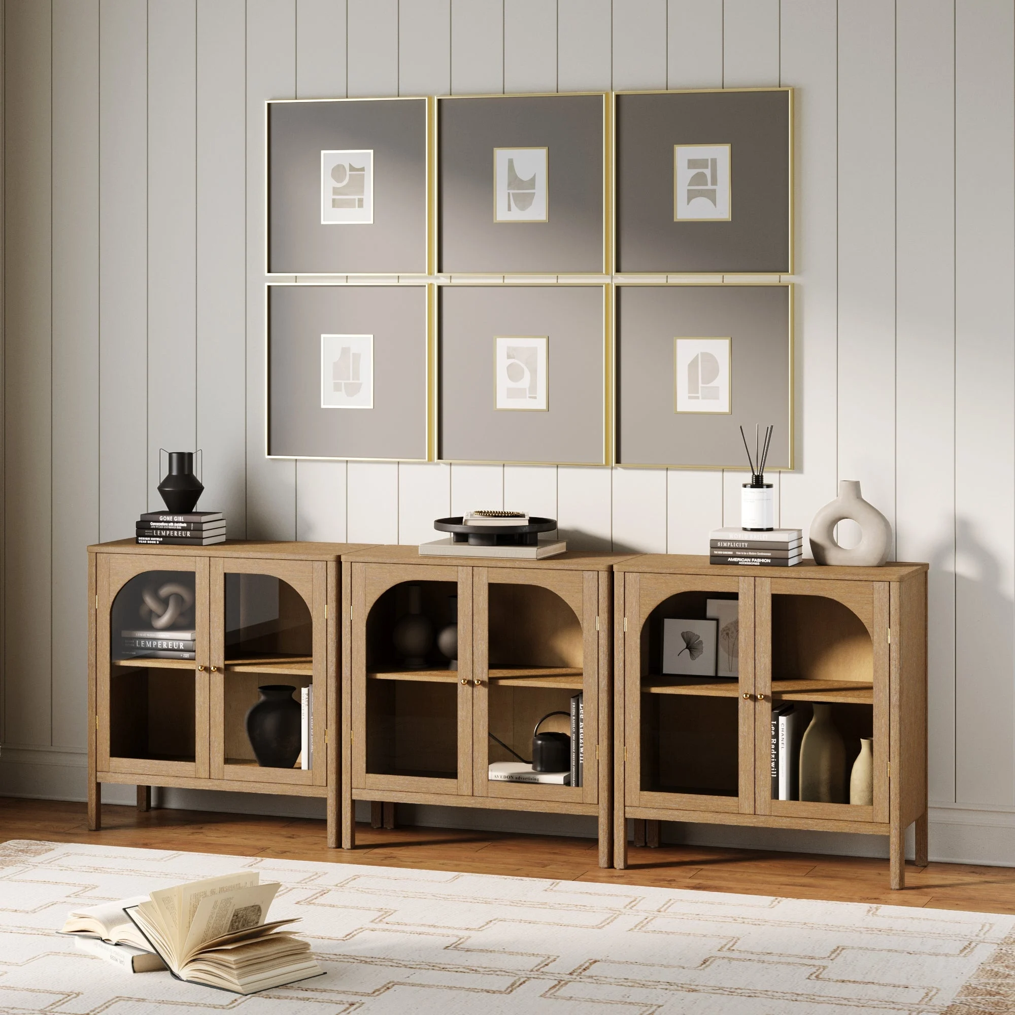 Curio Cabinet Credenza with Glass Door Brown (Set of 3)
