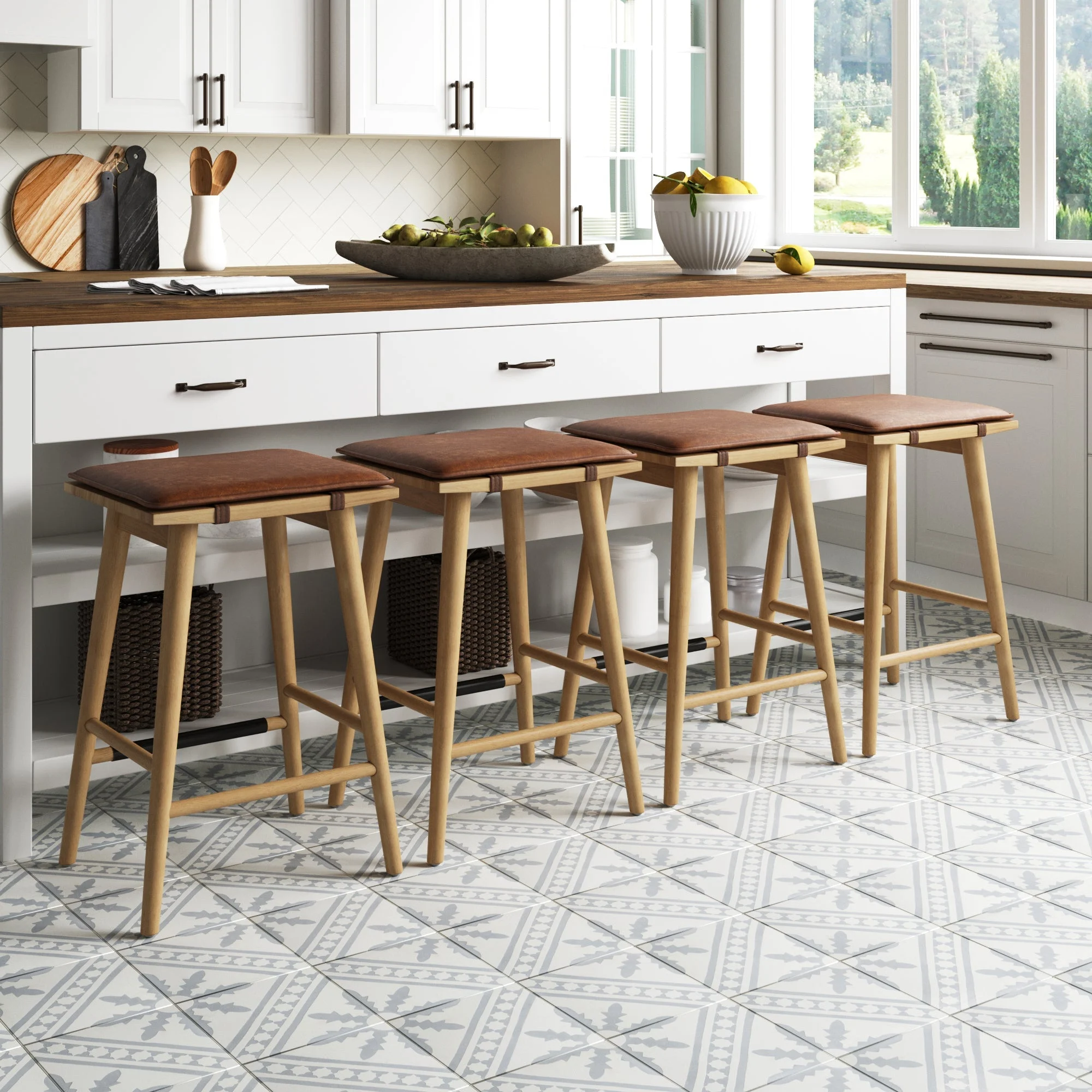 Cushioned Counter Height Bar Stools Warm Pine (Set of 4)