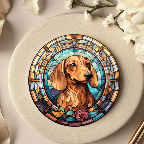 Dachshund Coaster – Printed Stained Glass Style by Fernville Creations