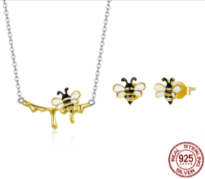 Dainty Honey Bee Necklace and Earrings Each or SET 925 Sterling Silver*
