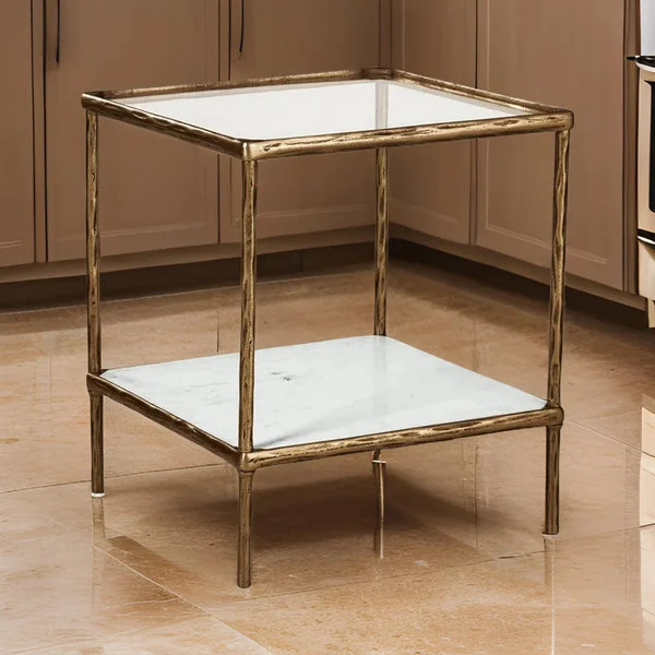 Dalie Accent Table | Square Marble Glass Accent Table