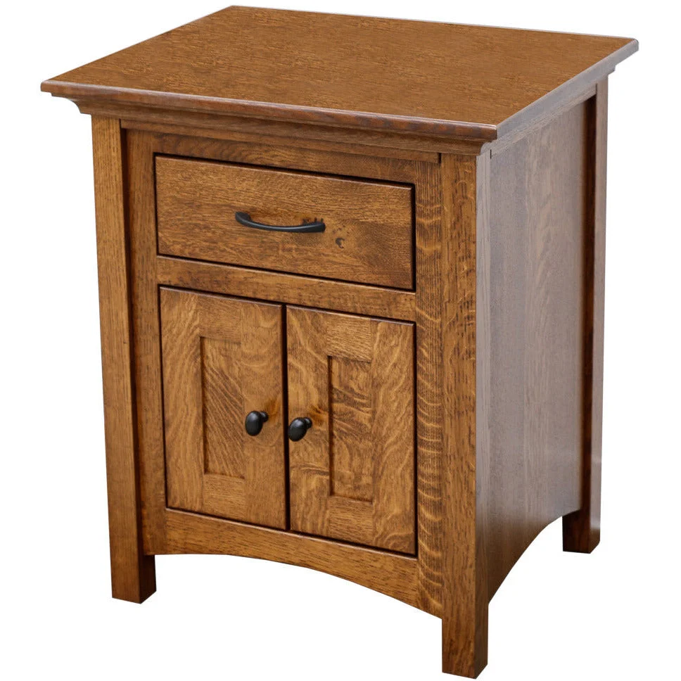 DCF Mission Quarter Sawn White Oak Wood 1-Drawer 2-Door Nightstand | ASB