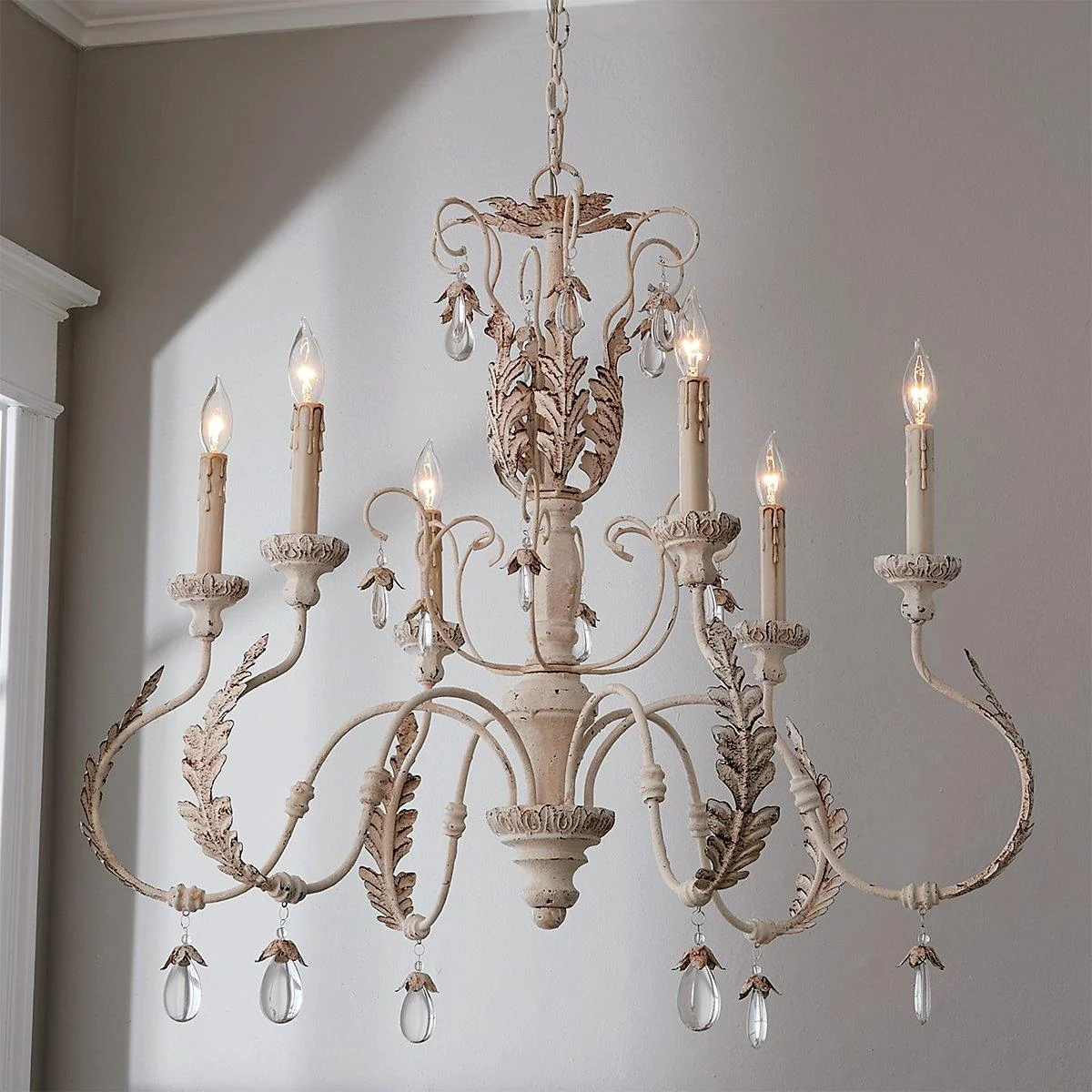 Distressed Ivory Teardrop Elegant Chandelier