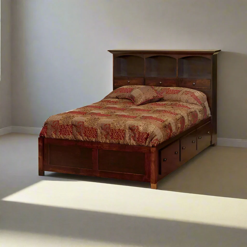 Eden Amish Bookcase Platform Captain Storage Drawer Bed