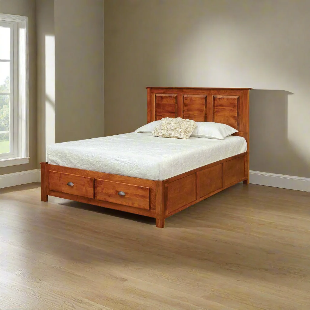 Eden Amish High Panel Platform Footboard Storage Drawer Bed