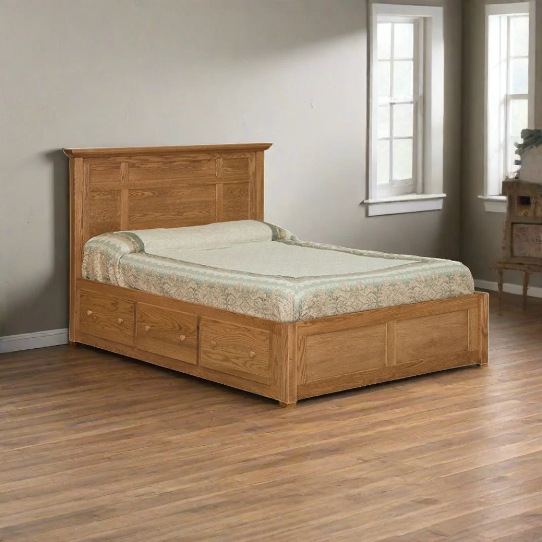 Eden Amish Multi Panel Platform Captain Storage Drawer Bed