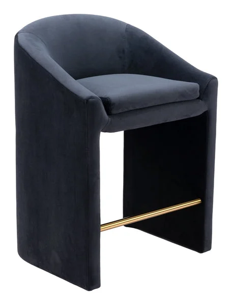 Emas Barstool Midnight Gray | Luxury Velvet Glam Counter Stool