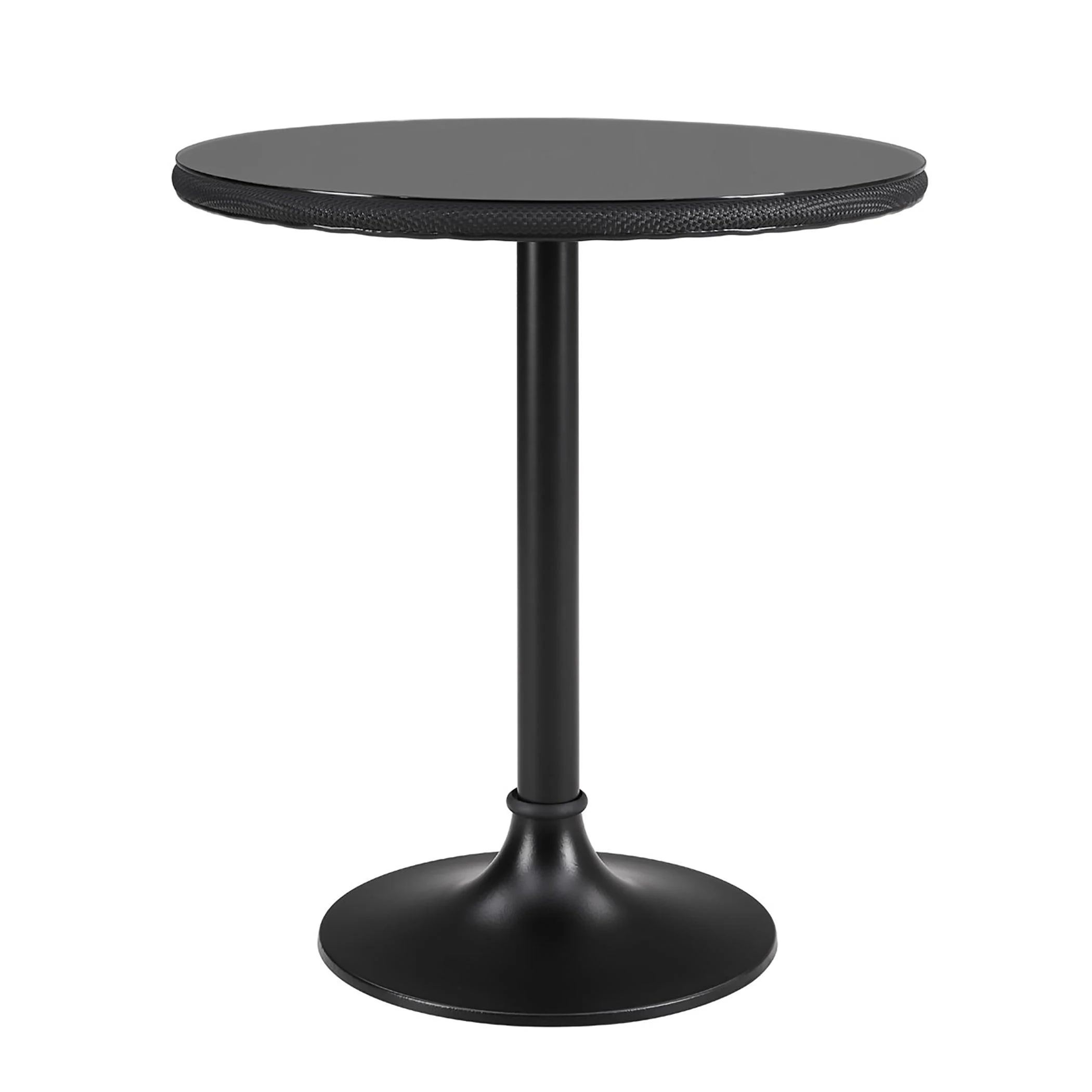 Erlend 30" Bistro Table Has a Tempered Glass Top Over Black Textylene Mesh with Black Column and Base
