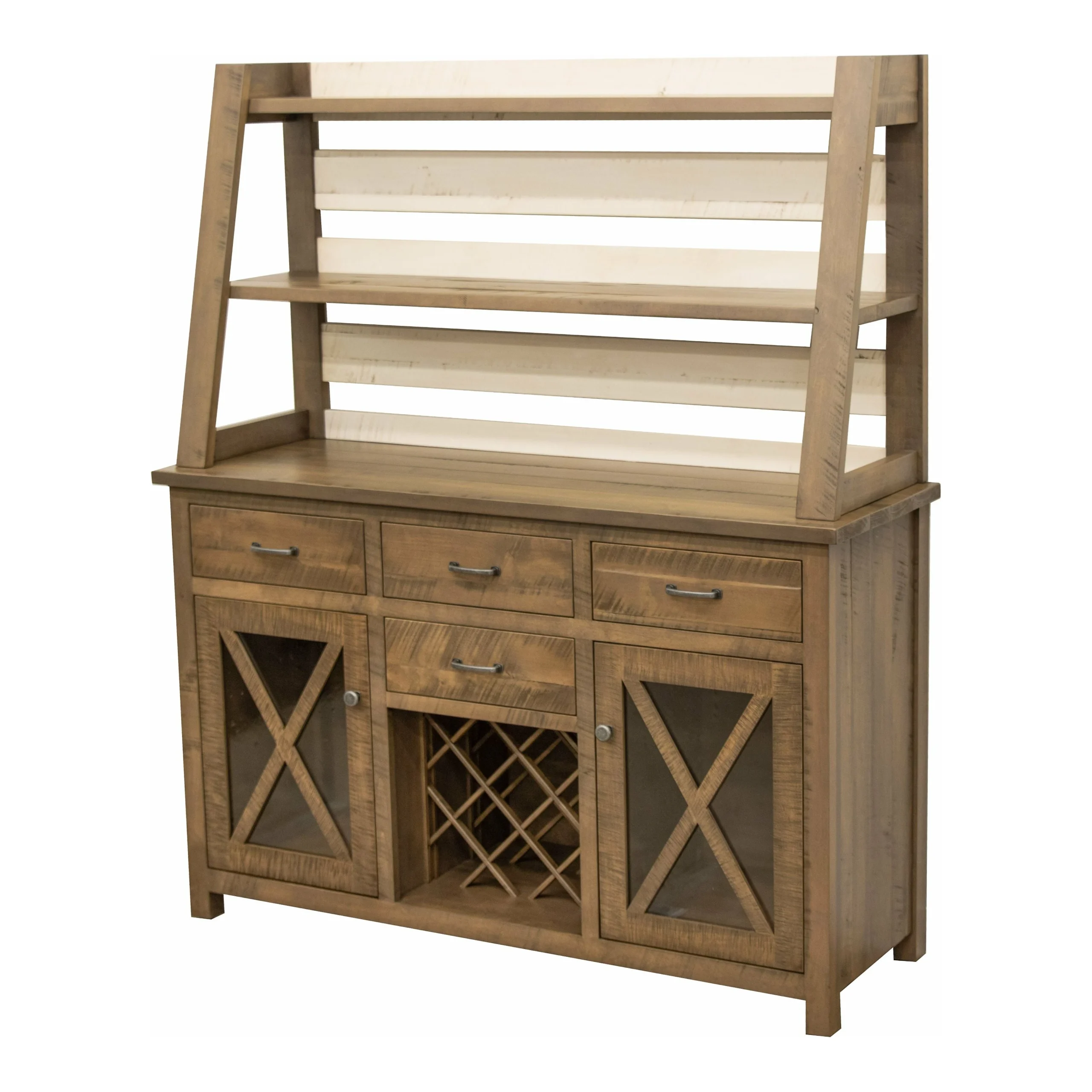 Farmhouse Maple Wood Wine Buffet with Hutch Topper | CS&DCD