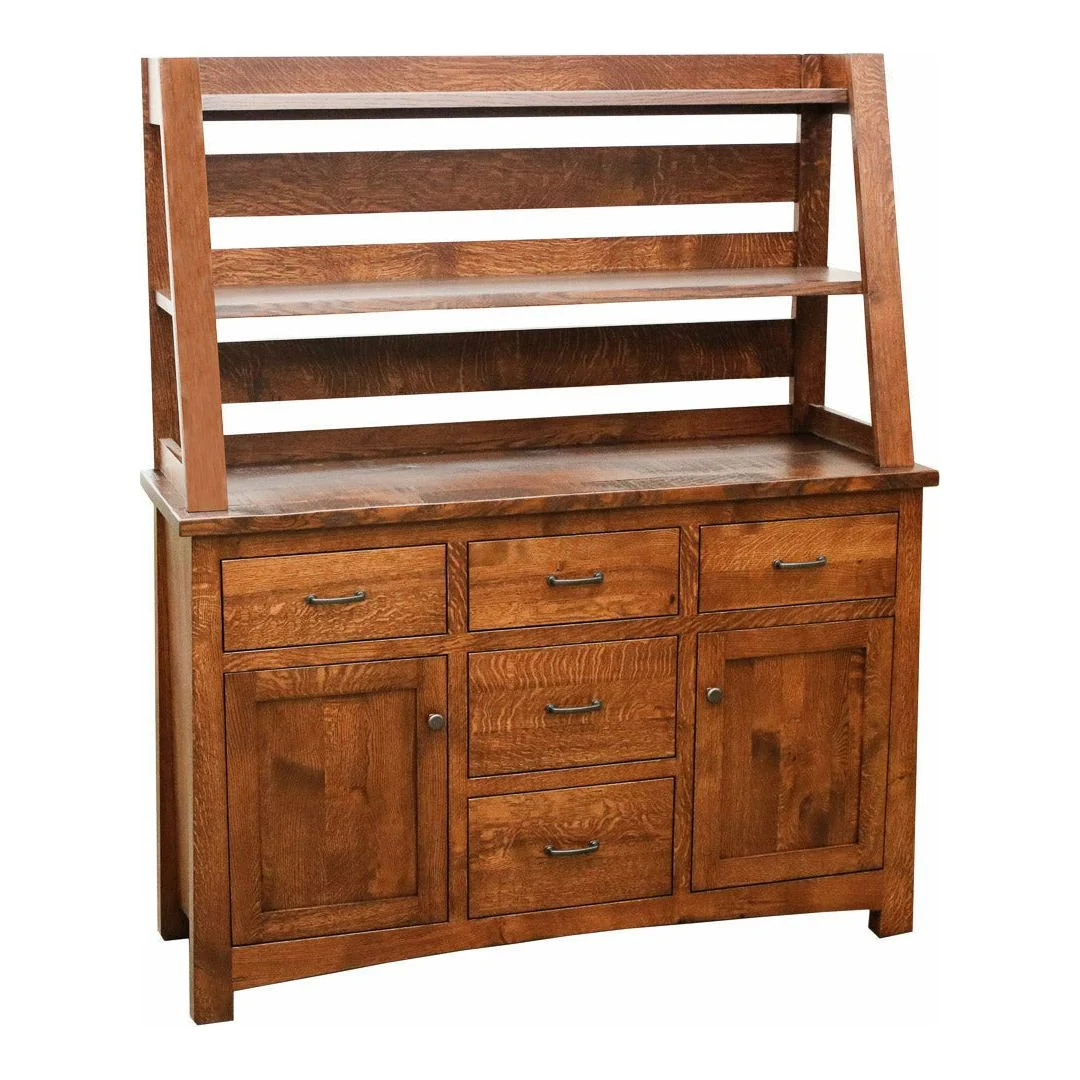 Farmhouse Quarter Sawn White Oak Wood Buffet with Hutch Topper | GB
