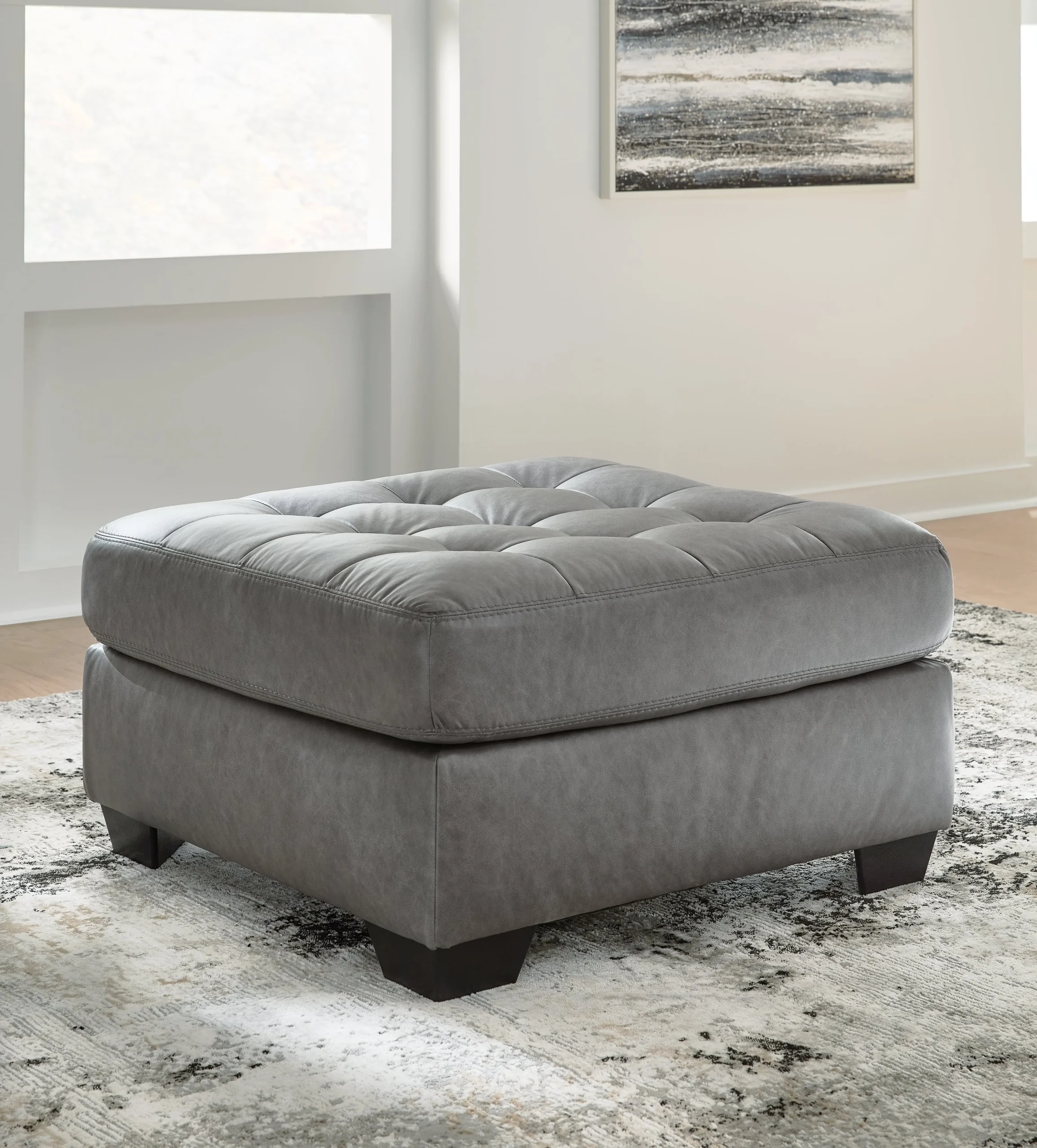 Faux Leather Oversized Accent Ottoman with Tufted Top