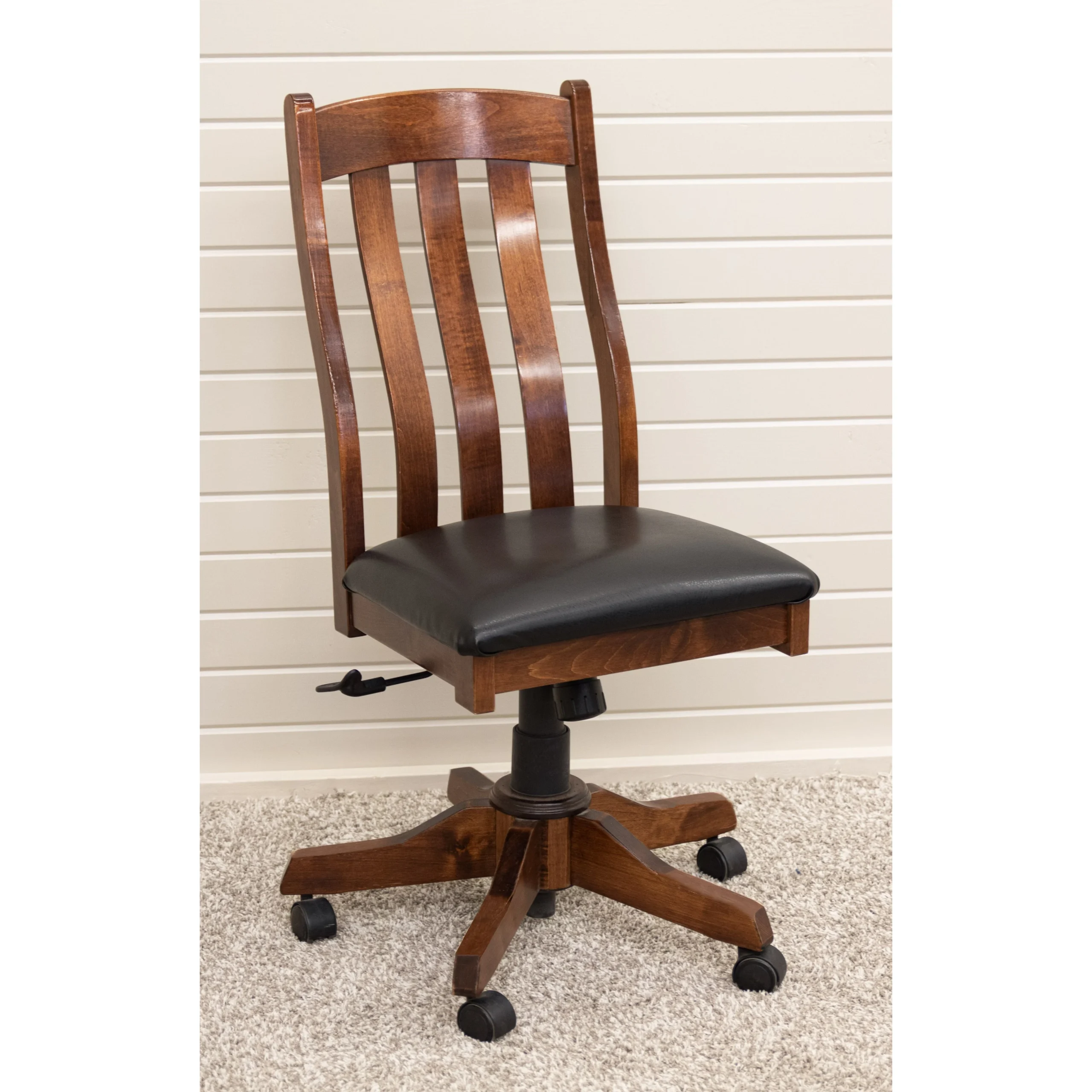 Fostoria Maple Wood Office Chair with Black Faux Leather Seat | ASB