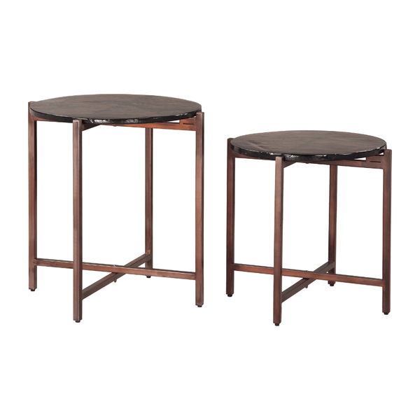 Gema Coffee Table Set Bronze | Glass Bronze Nesting Set Coffee Table