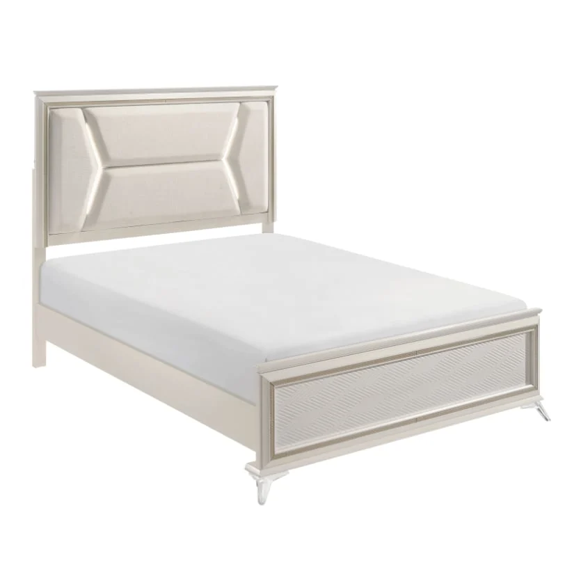 Glam California King Panel Bed with Upholstered LED Headboard
